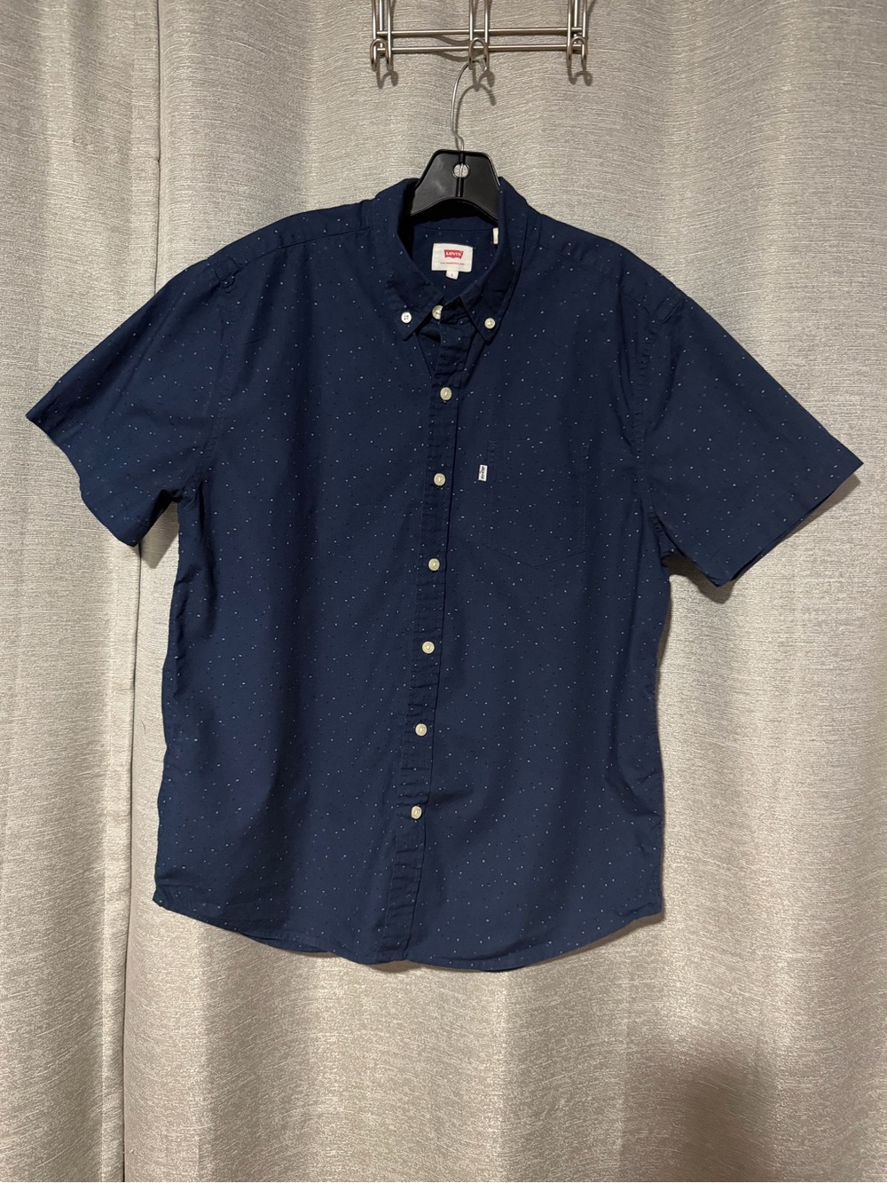 Levi's Dark Navy Short-Sleeve Button-Down Shirt with Micro Dots